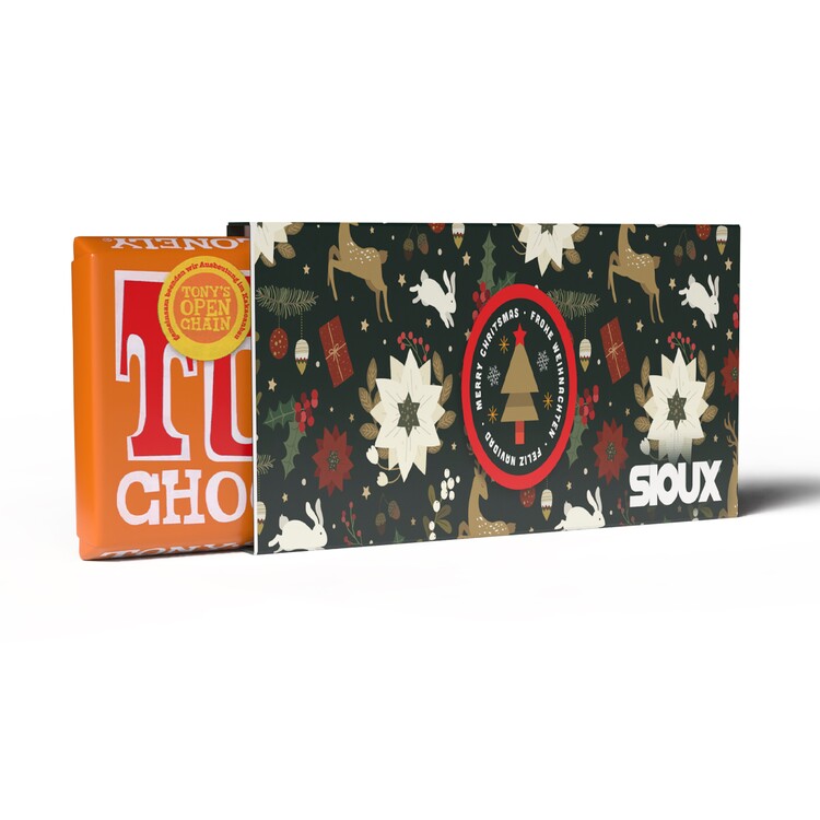 Tony's Chocolonely Tafel Karamell Meersalz im Werbeschuber