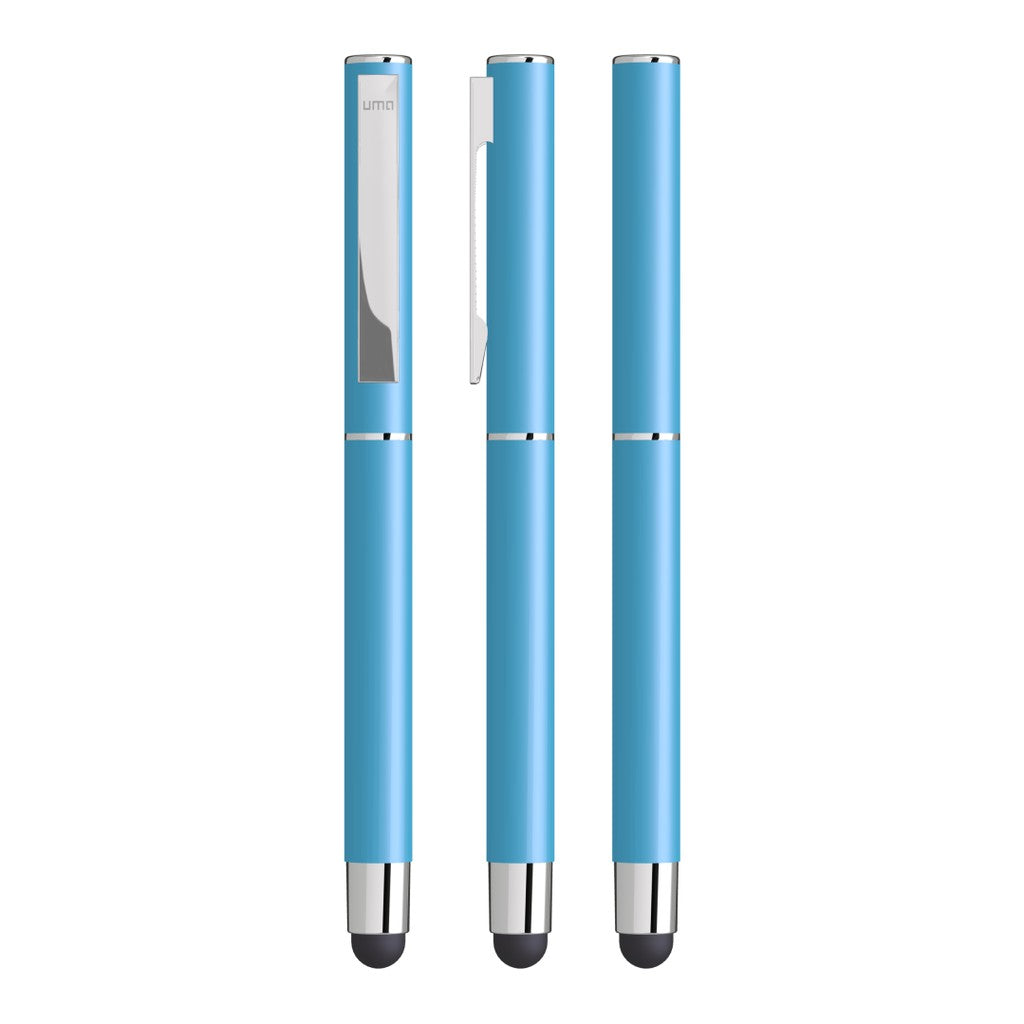 Touchpen aus Metall mit gummiertem Schaftende – Hellblau
