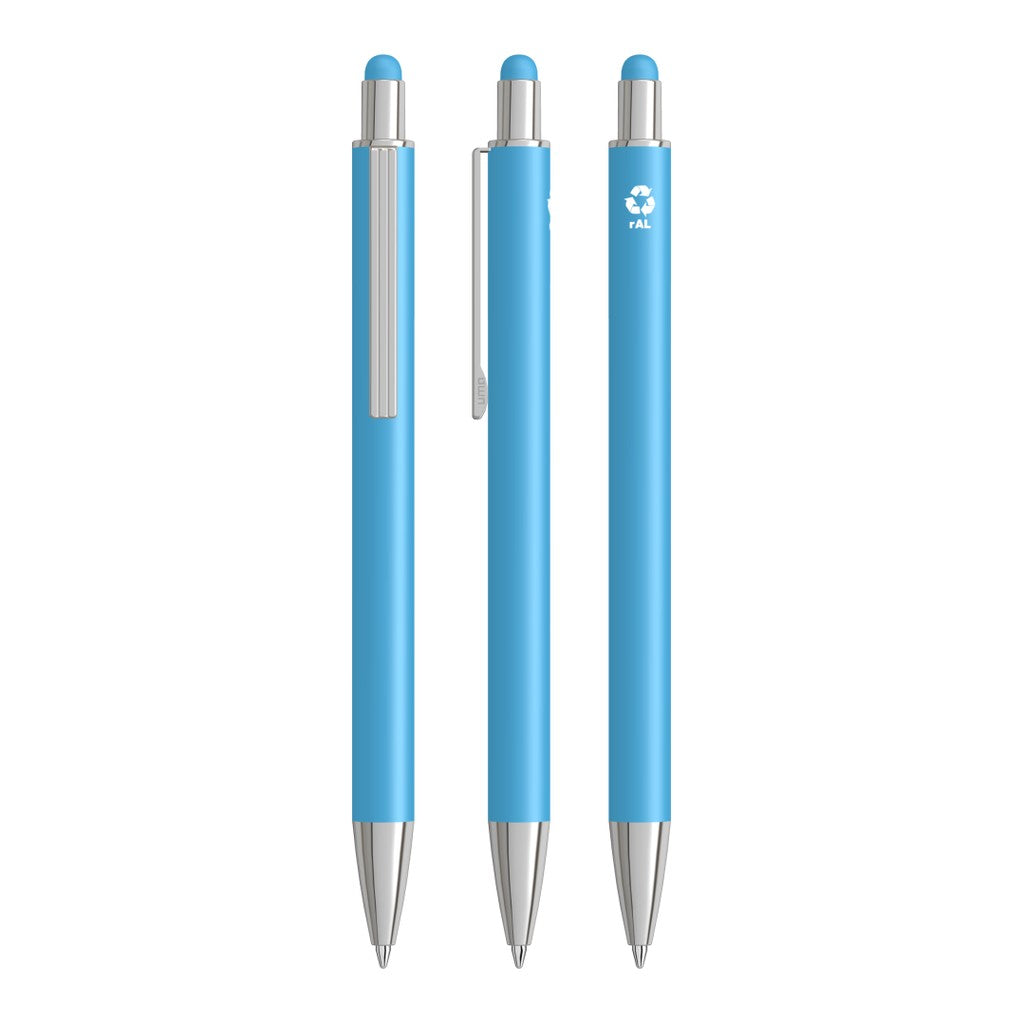 Touchpen aus Metall mit Gummispitze – Hellblau