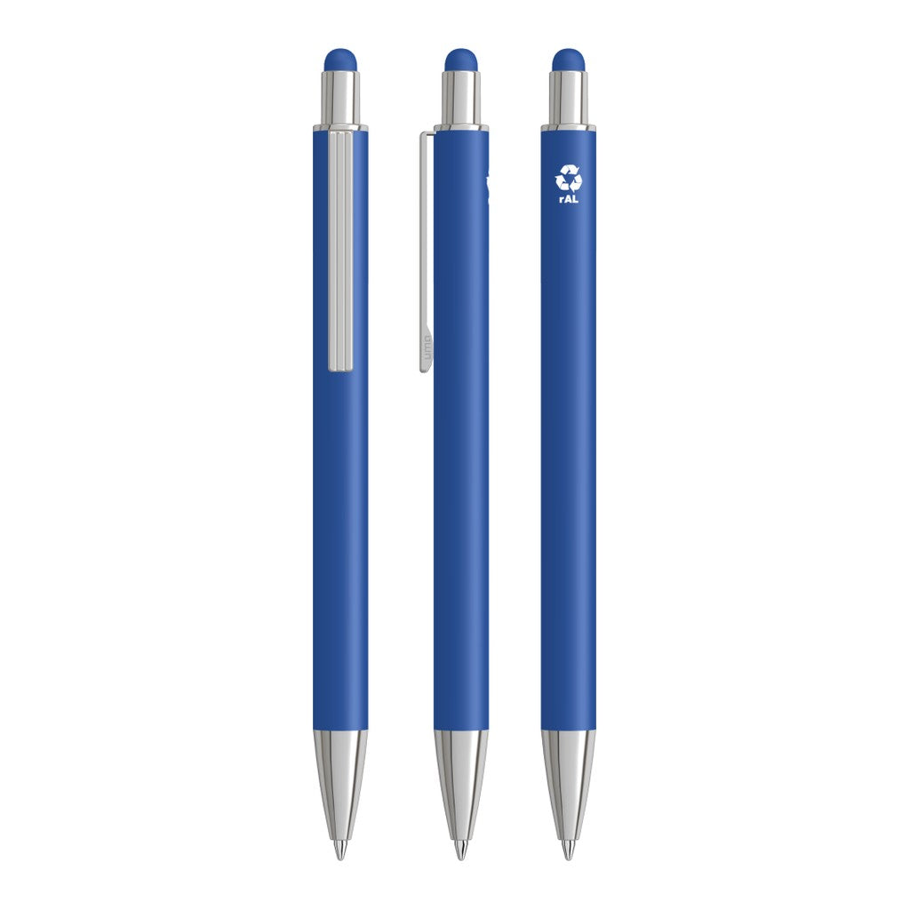 Touchpen aus Metall mit Gummispitze – Mittelblau