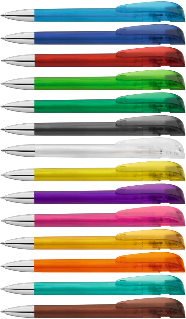 Transparenter Druckkugelschreiber mit Metallspitze – alle Farben