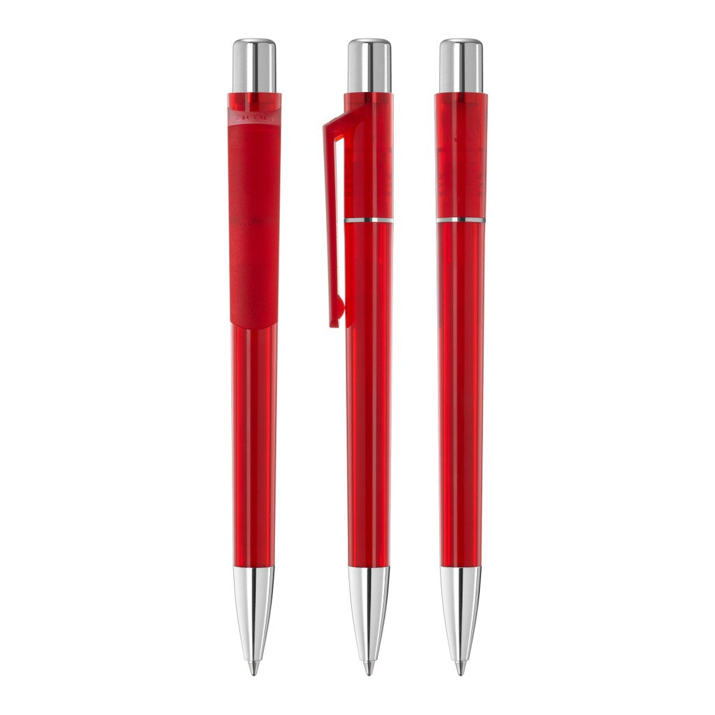 Transparenter Druckkugelschreiber mit schwerer Metallspitze – Rot