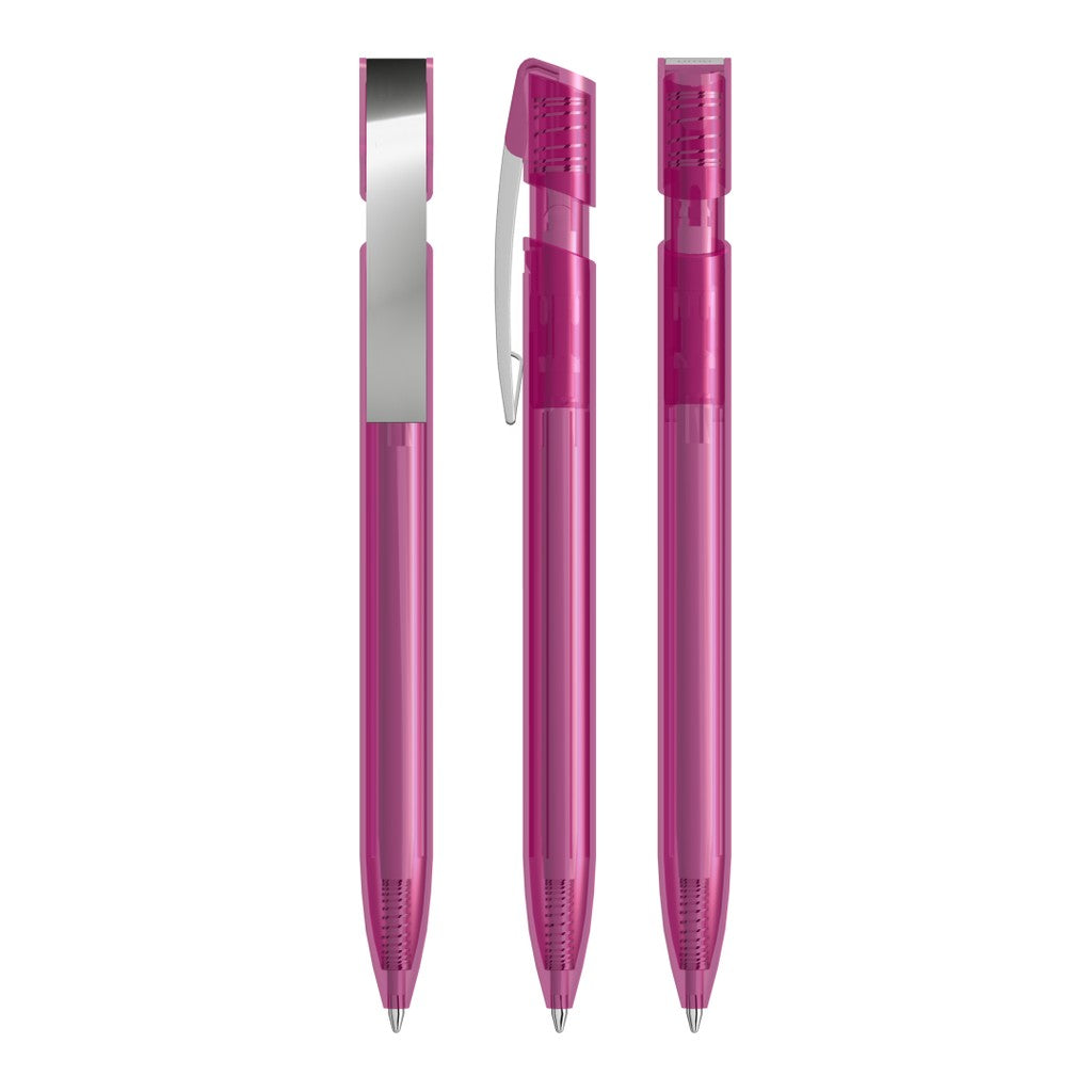 Transparenter Kugelschreiber mit Metallclip – Magenta