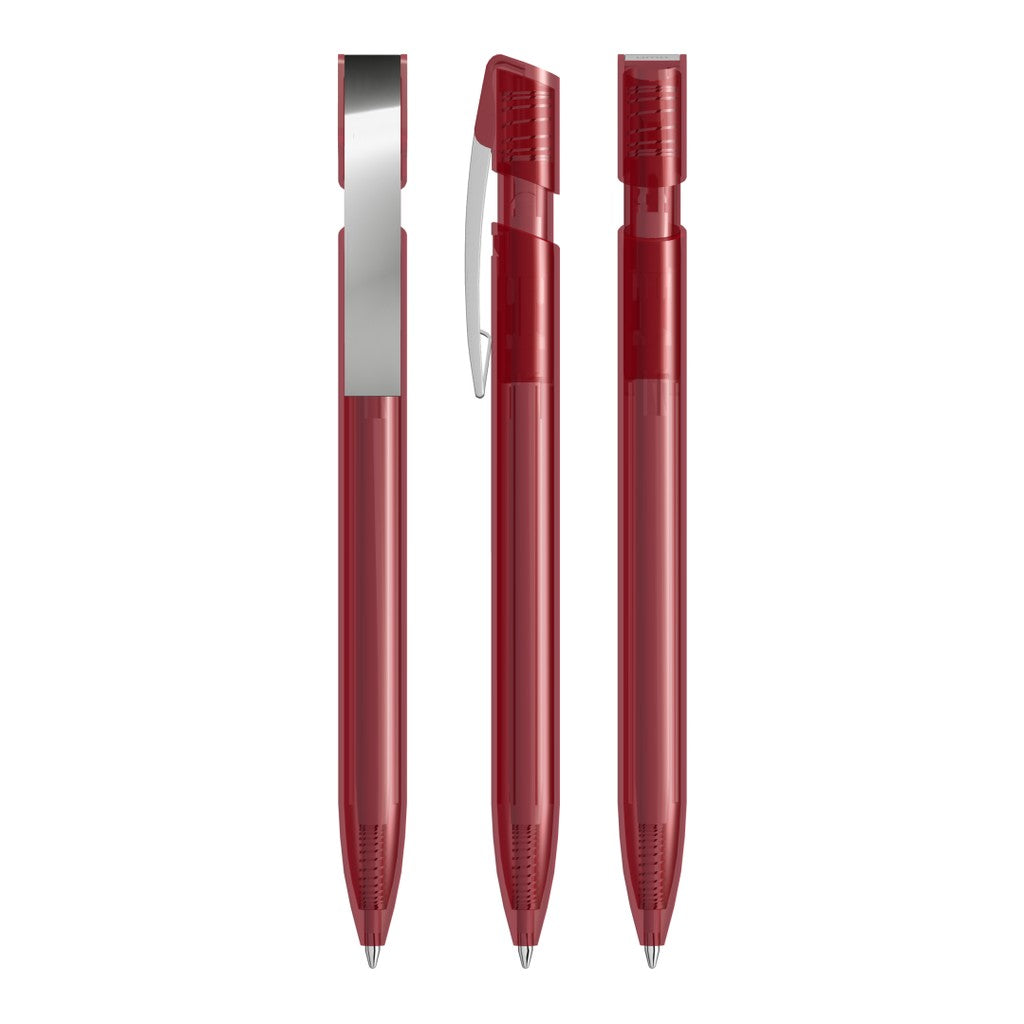 Transparenter Kugelschreiber mit Metallclip – Rot
