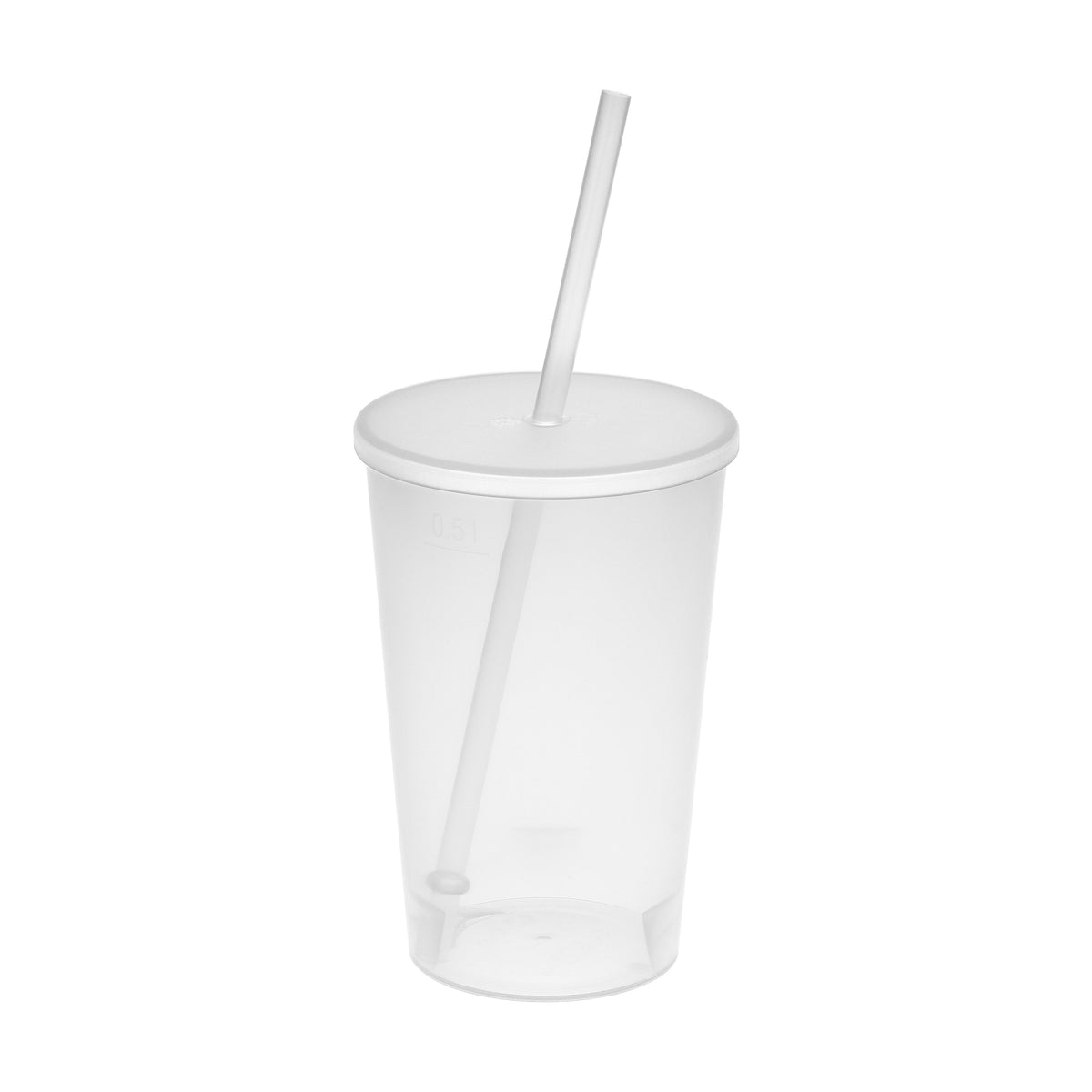 Trinkbecher „Vital“, 500 ml mit Deckel und Strohhalm – Transparent milchig