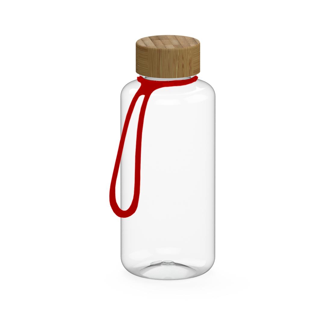 Trinkflasche, 1,0 l, inkl. Strap – Transparent / Rot