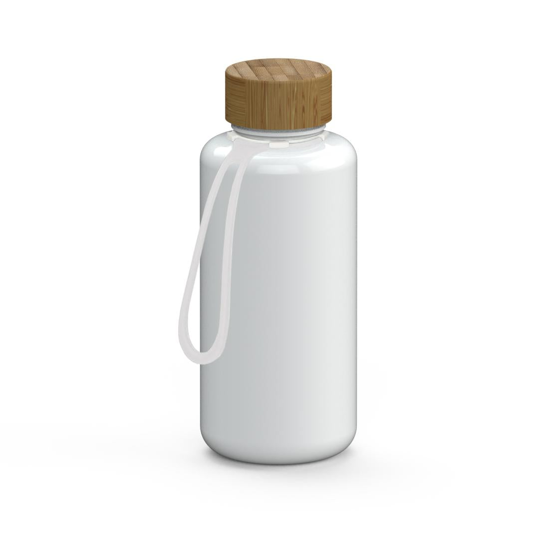 Trinkflasche, 1,0 l, inkl. Strap – Weiß / Transparent