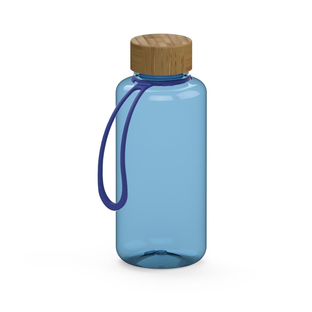 Trinkflasche, 1,0 l, inkl. Strap – Transparent blau / Blau