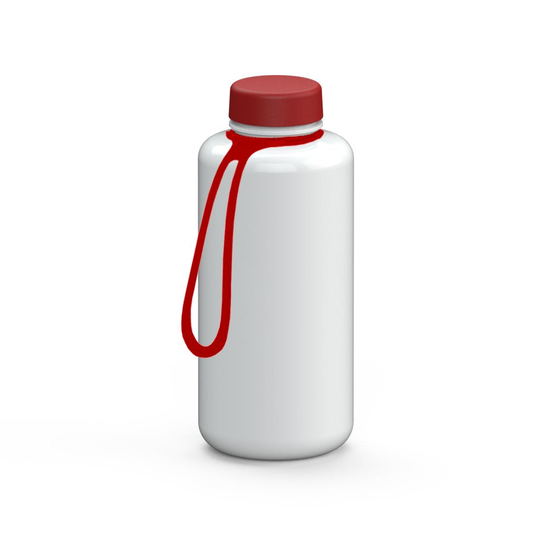 Trinkflasche „Refresh“, 1,0 l, inkl. Strap – Weiß / Rot (00106)