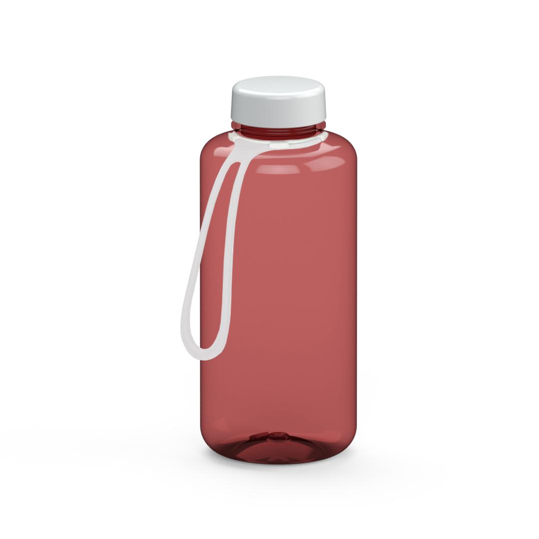 Trinkflasche „Refresh“, 1,0 l, inkl. Strap – Transluzent rot / Weiß