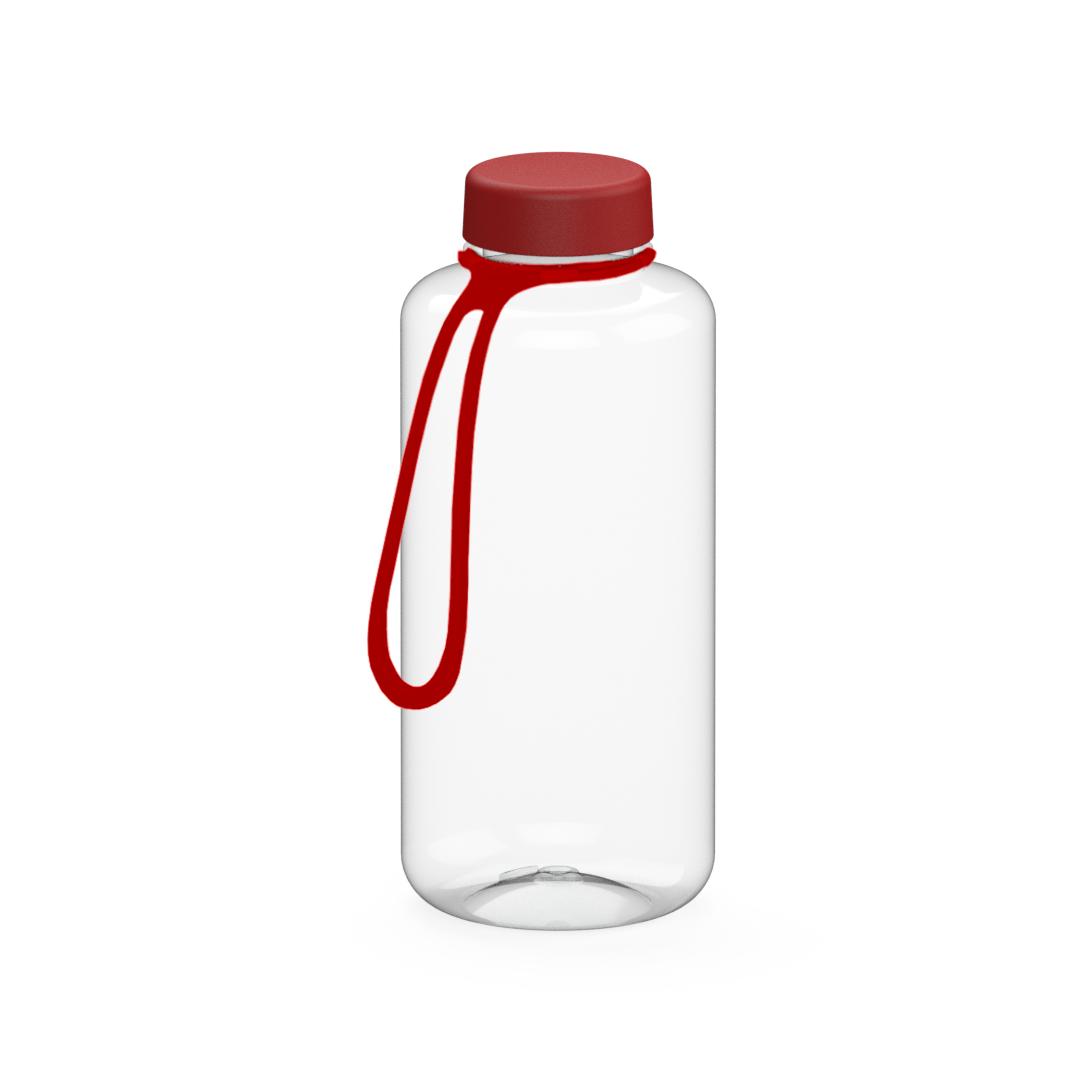 Trinkflasche „Refresh“, 1,0 l, inkl. Strap – Transparent / Rot