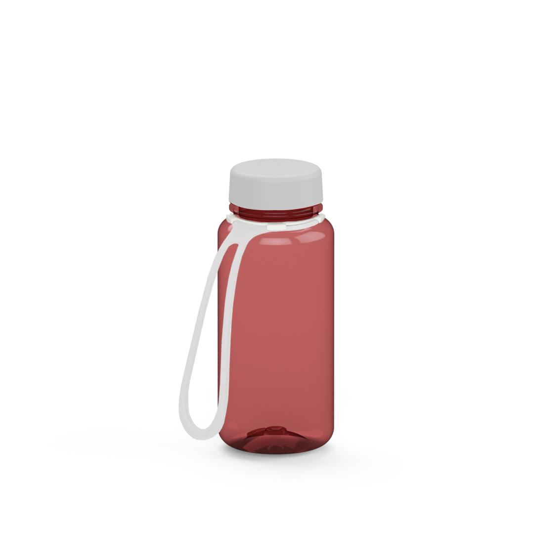 Trinkflasche „Refresh“, 400 ml, inkl. Strap – Transluzent rot / Weiß