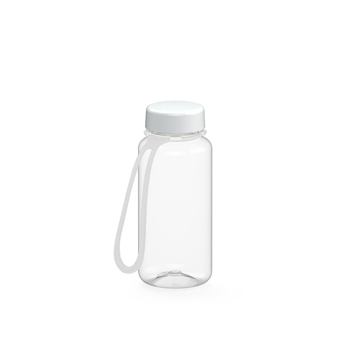 Trinkflasche „Refresh“, 400 ml, inkl. Strap – Transparent / Weiß