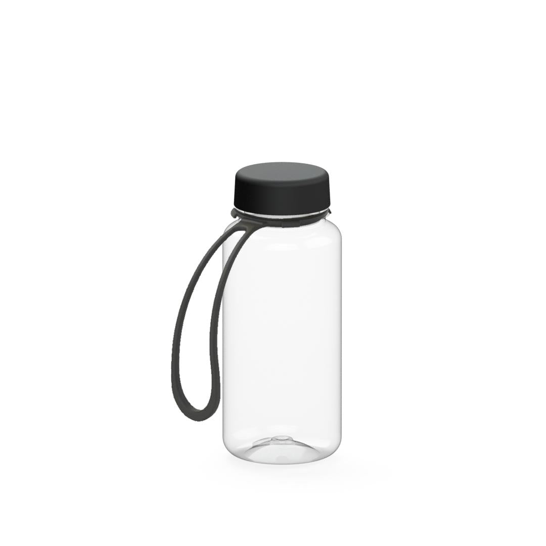 Trinkflasche „Refresh“, 400 ml, inkl. Strap – Transparent / Schwarz