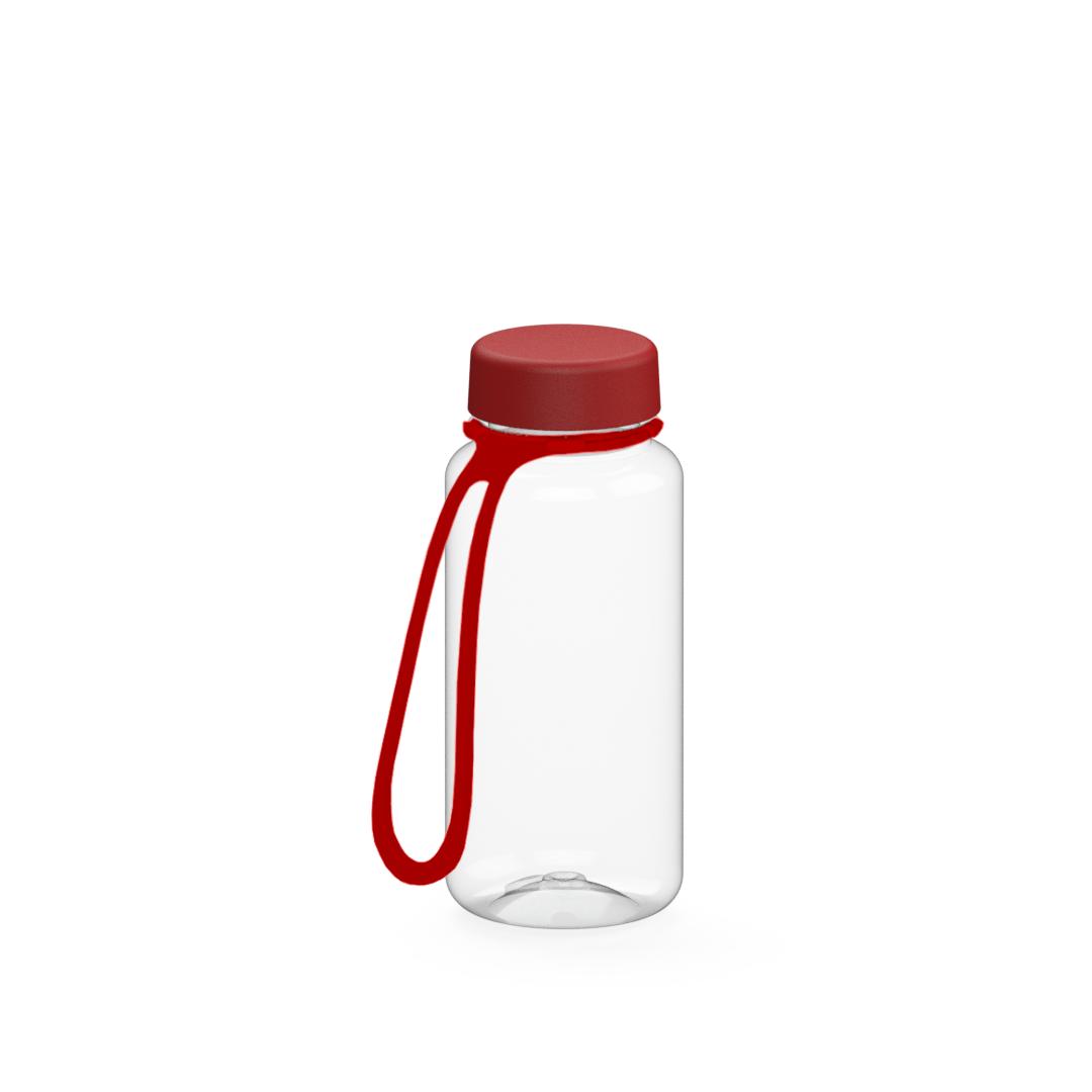 Trinkflasche „Refresh“, 400 ml, inkl. Strap – Transparent / Rot