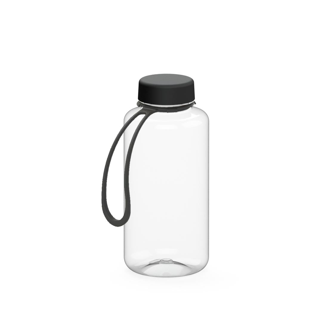 Trinkflasche „Refresh“, 700 ml, inkl. Strap – Transparent / Schwarz