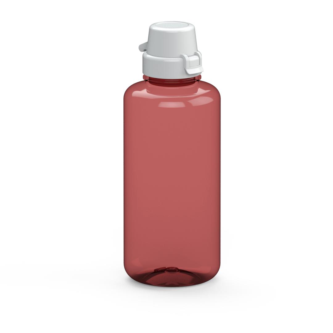 Trinkflasche „School“, 1,0 l – Transluzent rot / Weiß