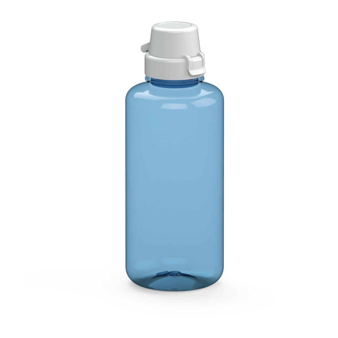 Trinkflasche „School“, 1,0 l – Transluzent blau / Weiß