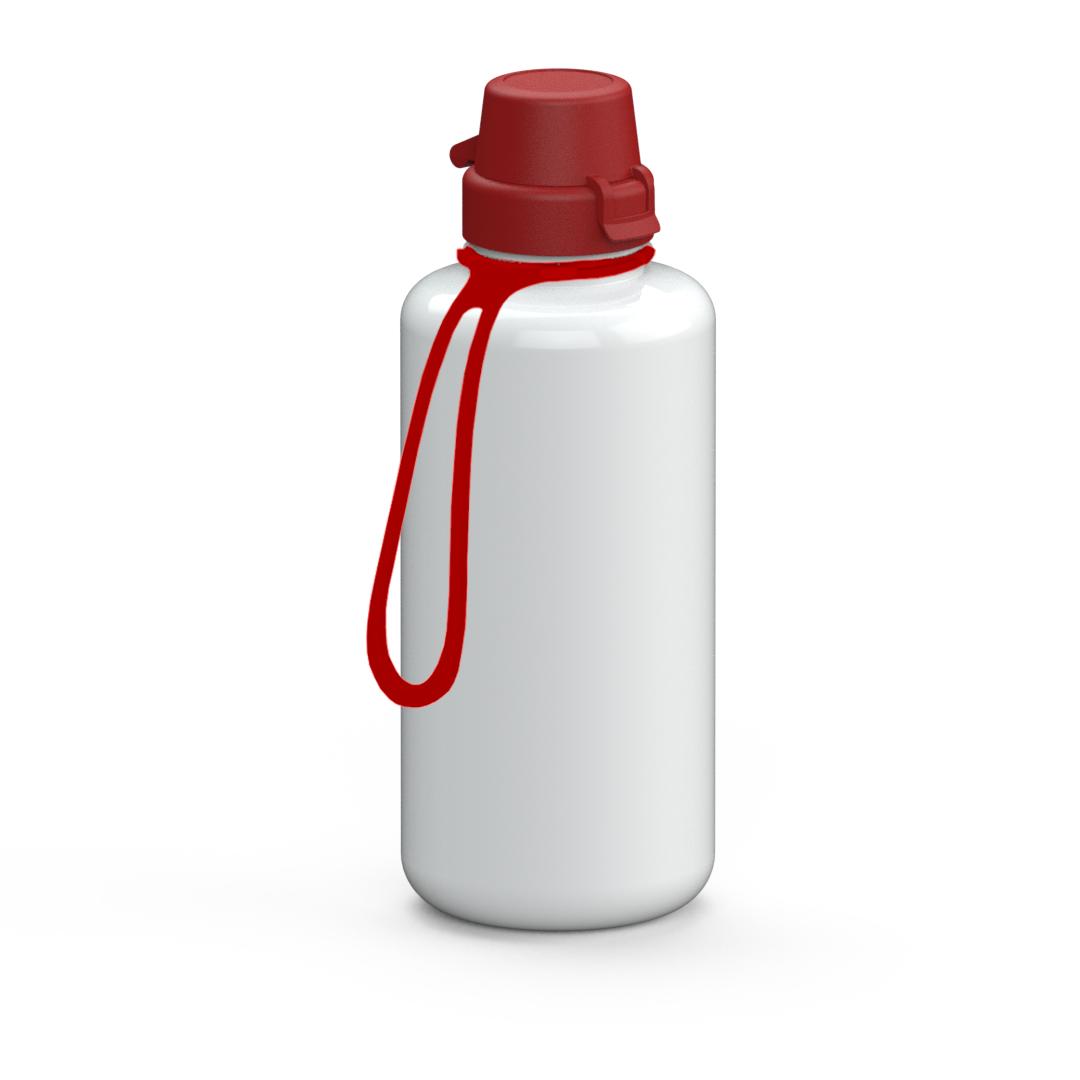 Trinkflasche „School“, 1,0 l, inkl. Strap – Weiß / Rot (00106)