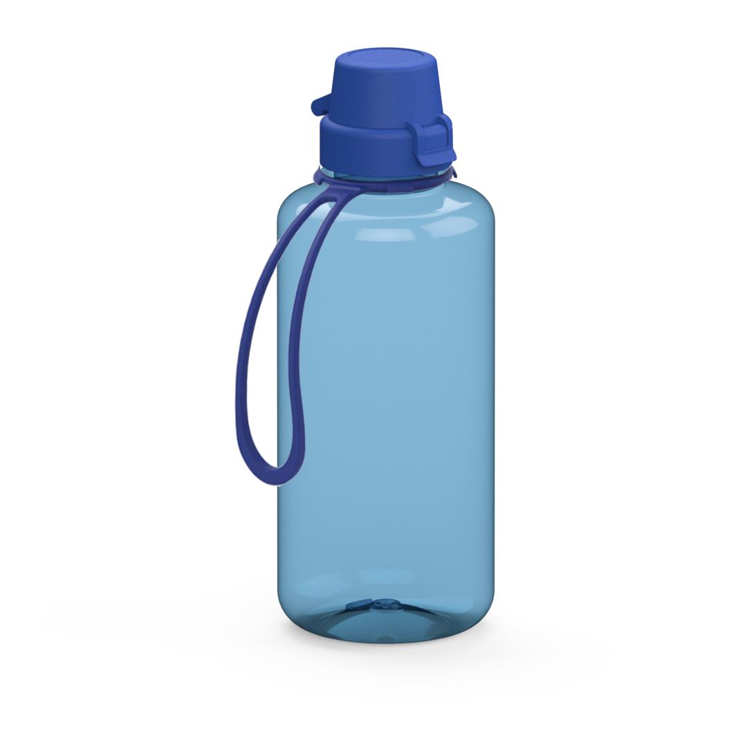 Trinkflasche „School“, 1,0 l, inkl. Strap – Transluzent blau / Blau