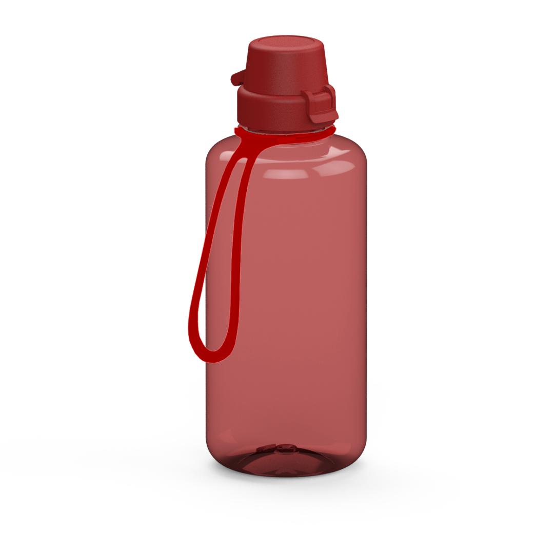Trinkflasche „School“, 1,0 l, inkl. Strap – Transluzent rot / Rot
