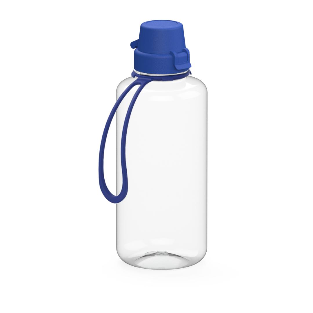 Trinkflasche „School“, 1,0 l, inkl. Strap – Transparent / Blau
