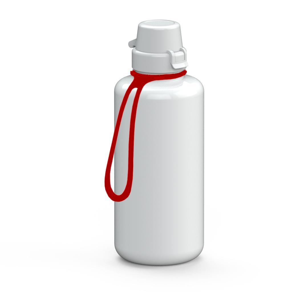 Trinkflasche „School“, 1,0 l, inkl. Strap – Weiß / Rot (00101)