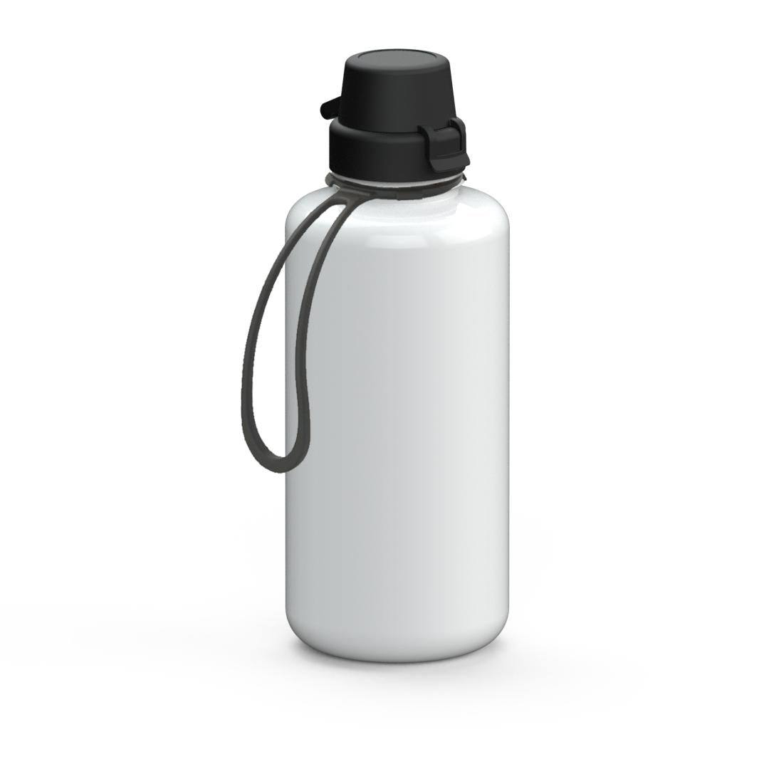 Trinkflasche „School“, 1,0 l, inkl. Strap – Weiß / Schwarz (00102)