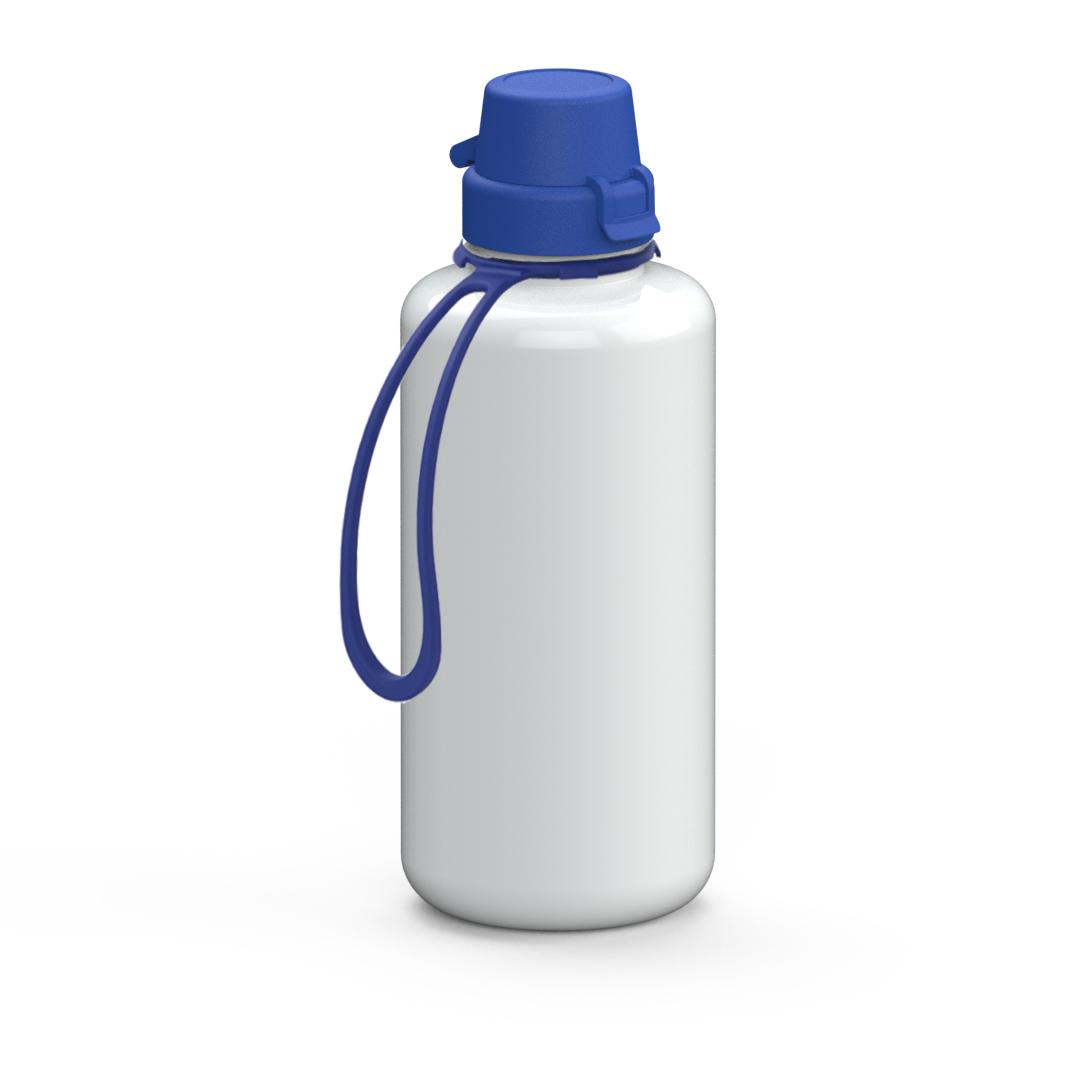 Trinkflasche „School“, 1,0 l, inkl. Strap – Weiß / Blau (00103)