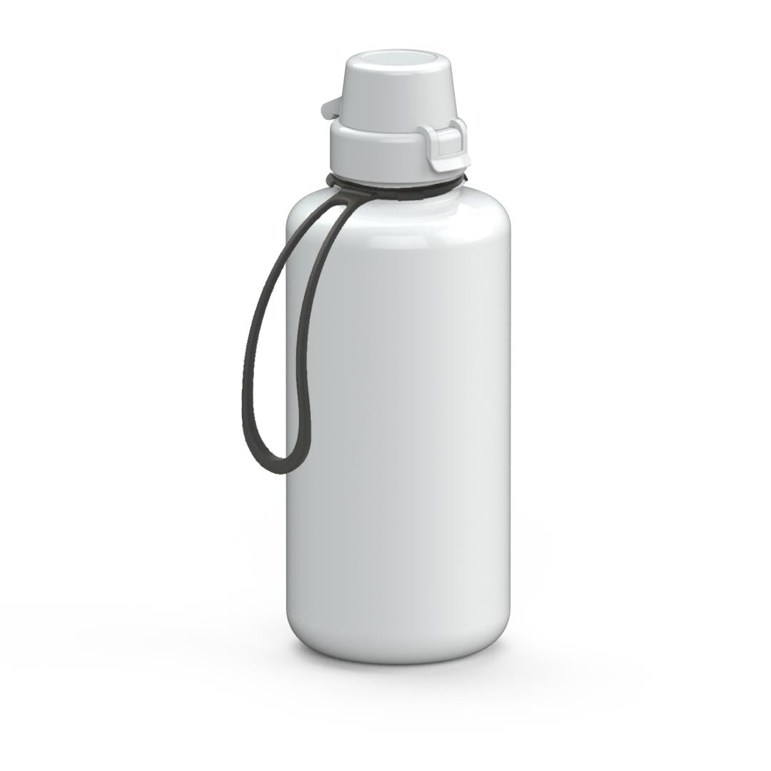Trinkflasche „School“, 1,0 l, inkl. Strap – Weiß / Schwarz (00105)