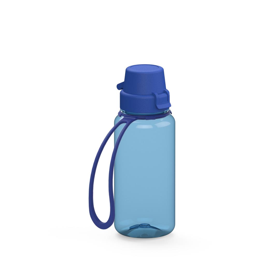 Trinkflasche „School“, 400 ml, inkl. Strap – Transluzent blau / Blau