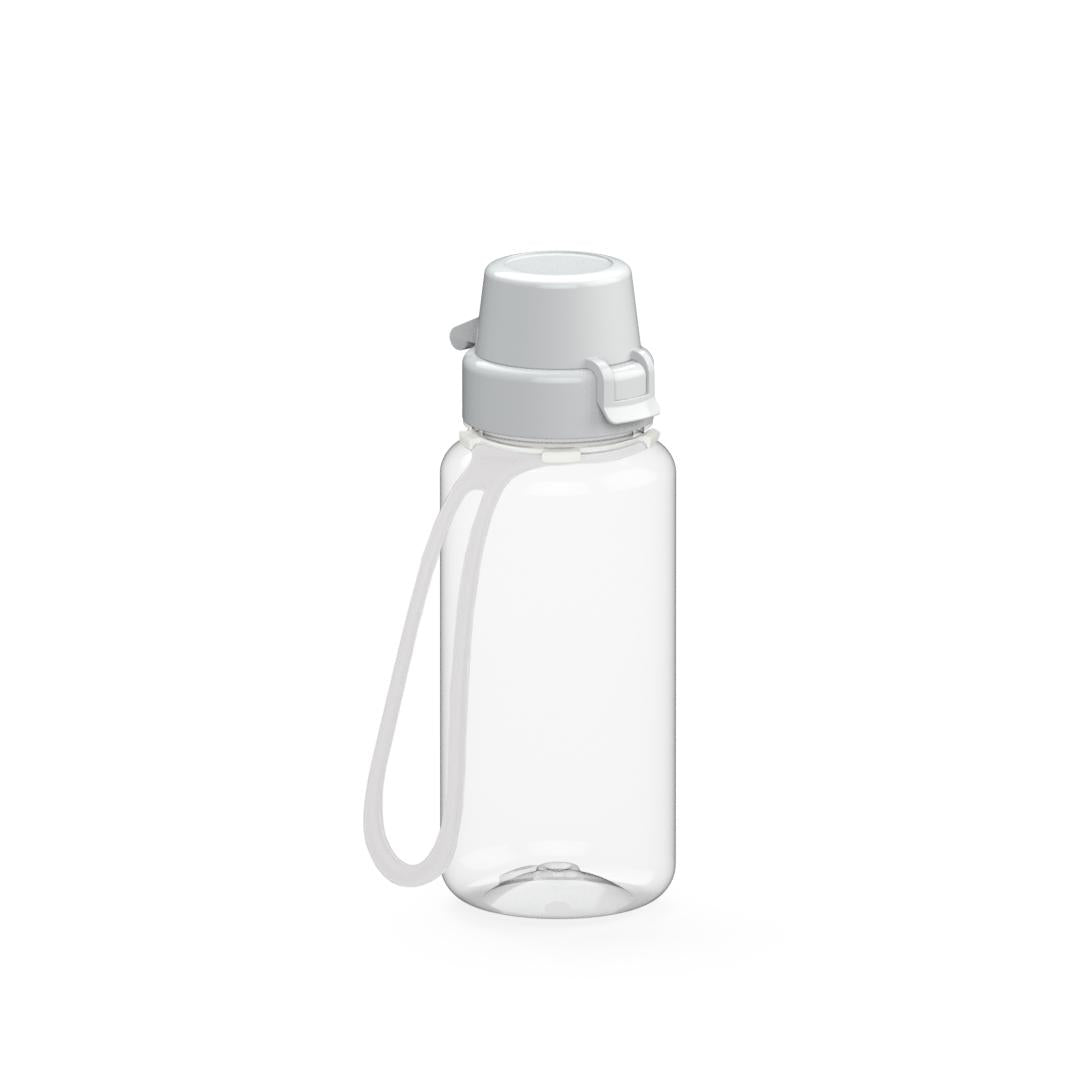 Trinkflasche „School“, 400 ml, inkl. Strap – Transparent / Weiß