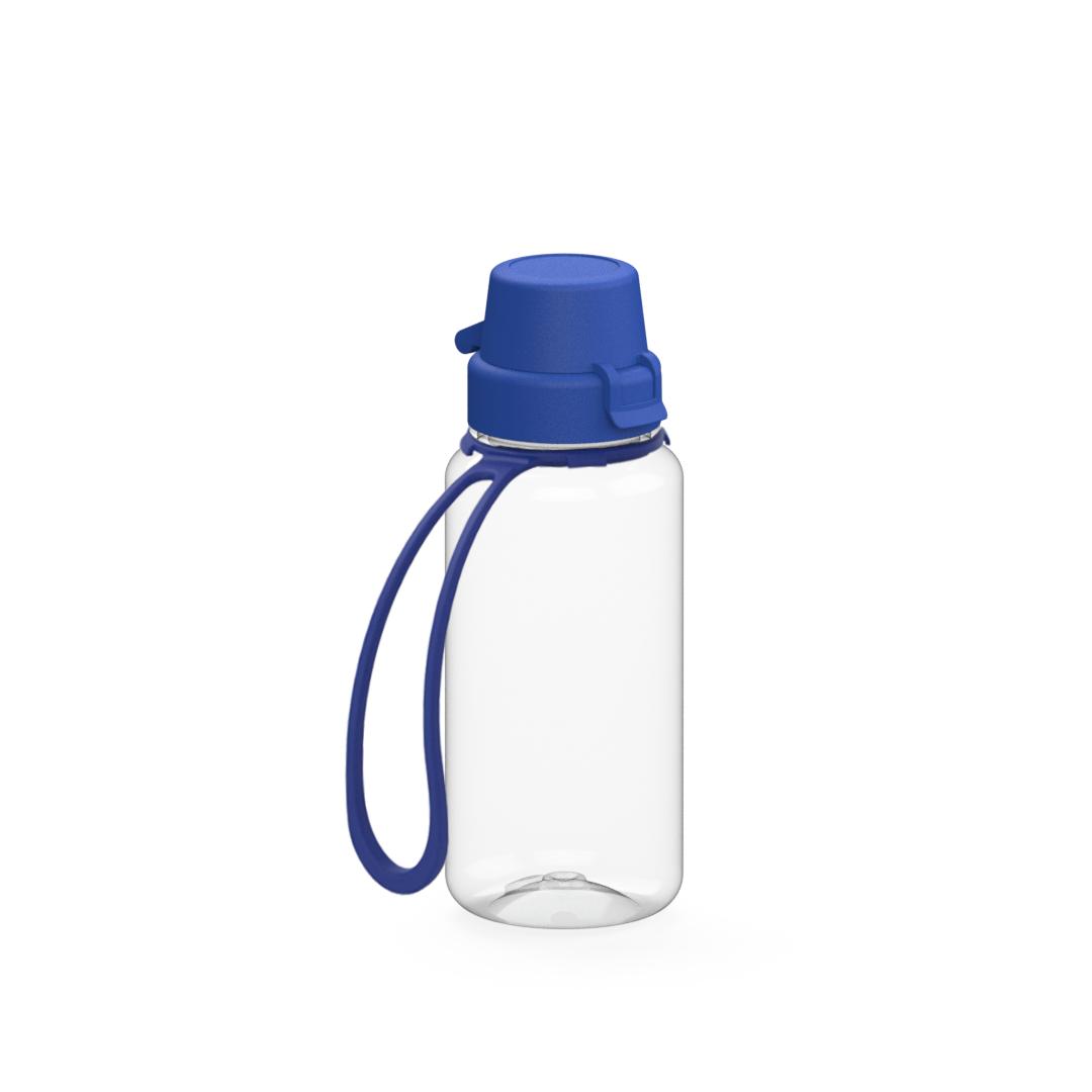 Trinkflasche „School“, 400 ml, inkl. Strap – Transparent / Blau