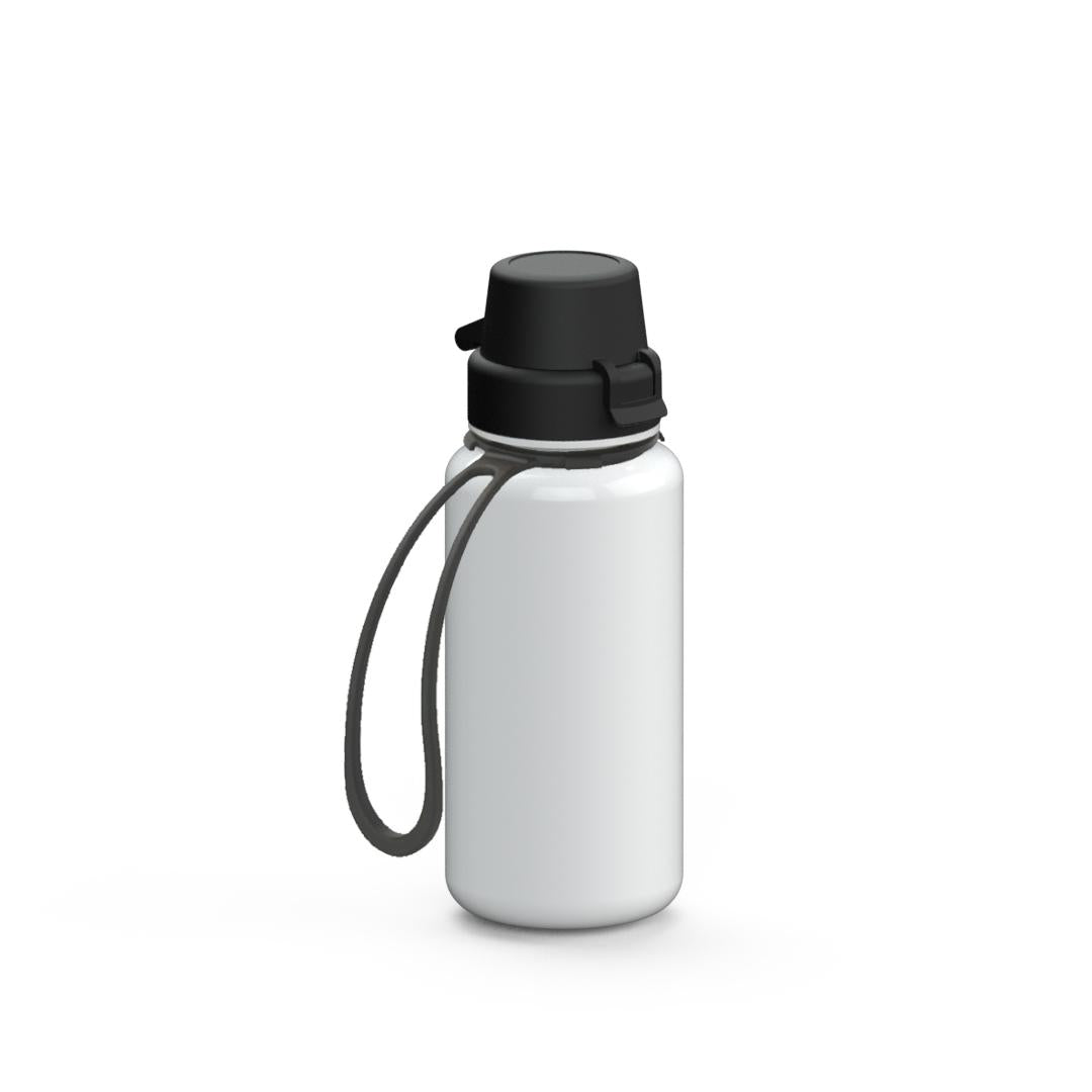 Trinkflasche „School“, 400 ml, inkl. Strap – Weiß / Schwarz (00102)