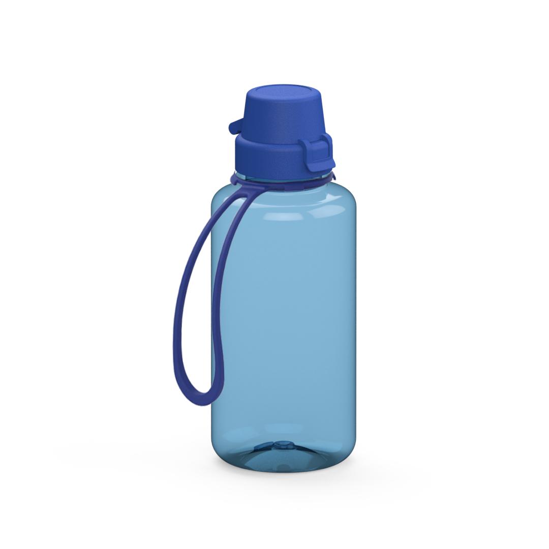 Trinkflasche „School“, 700 ml, inkl. Strap – Transluzent blau / Blau