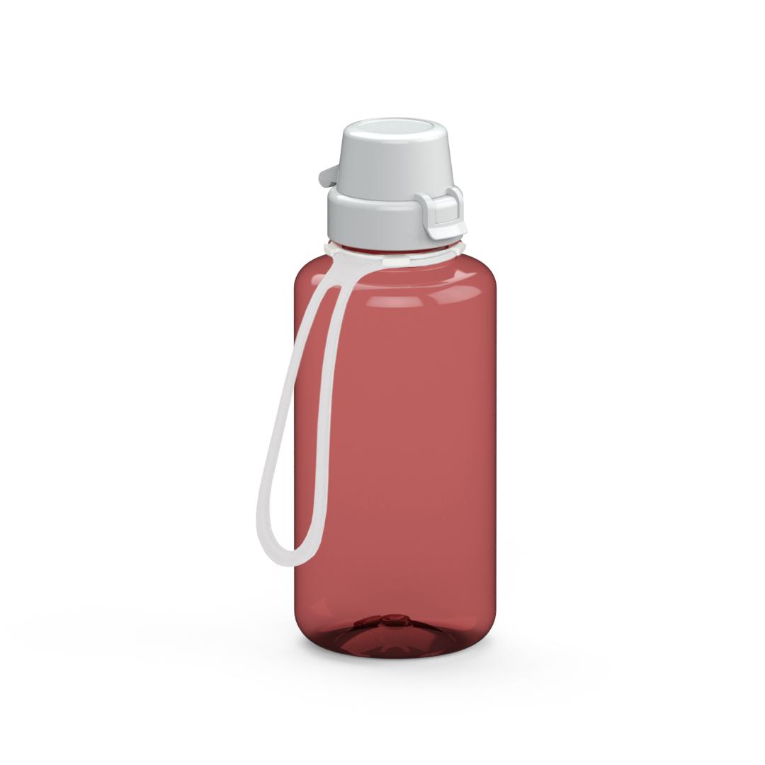 Trinkflasche „School“, 700 ml, inkl. Strap – Transluzent rot / Weiß