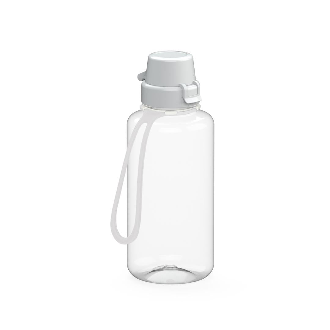 Trinkflasche „School“, 700 ml, inkl. Strap – Transparent / Weiß