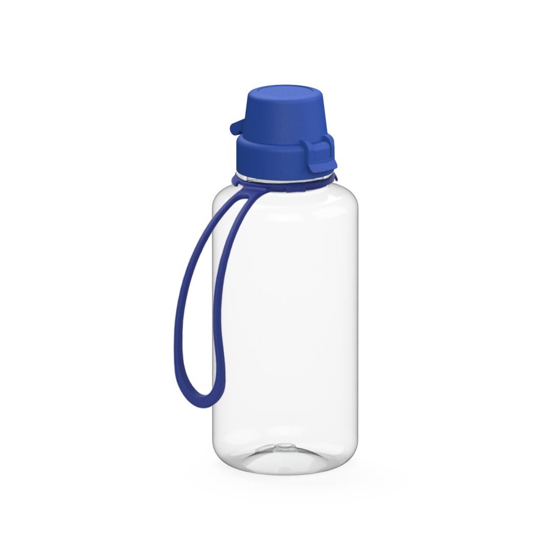 Trinkflasche „School“, 700 ml, inkl. Strap – Transparent / Blau
