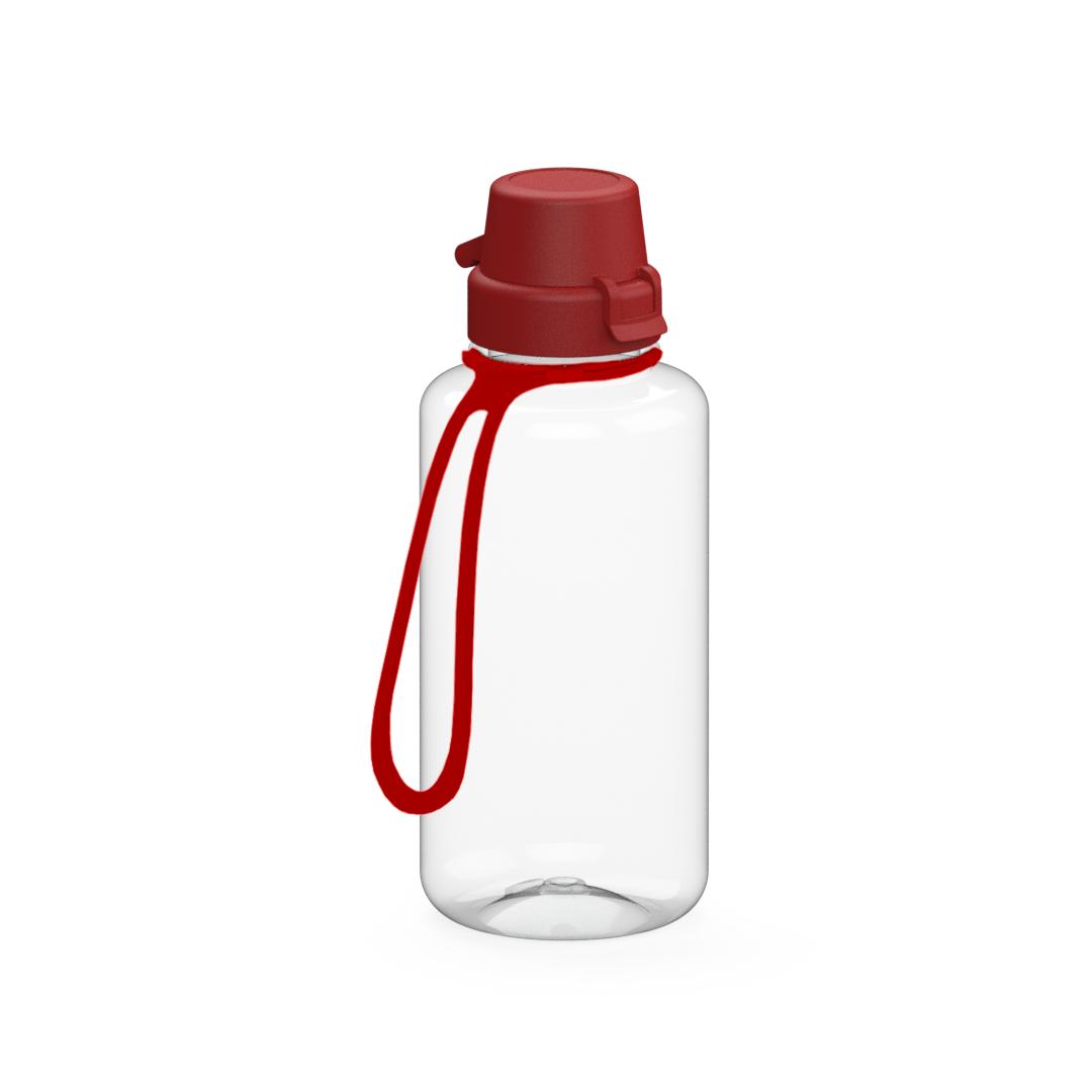 Trinkflasche „School“, 700 ml, inkl. Strap – Transparent / Rot