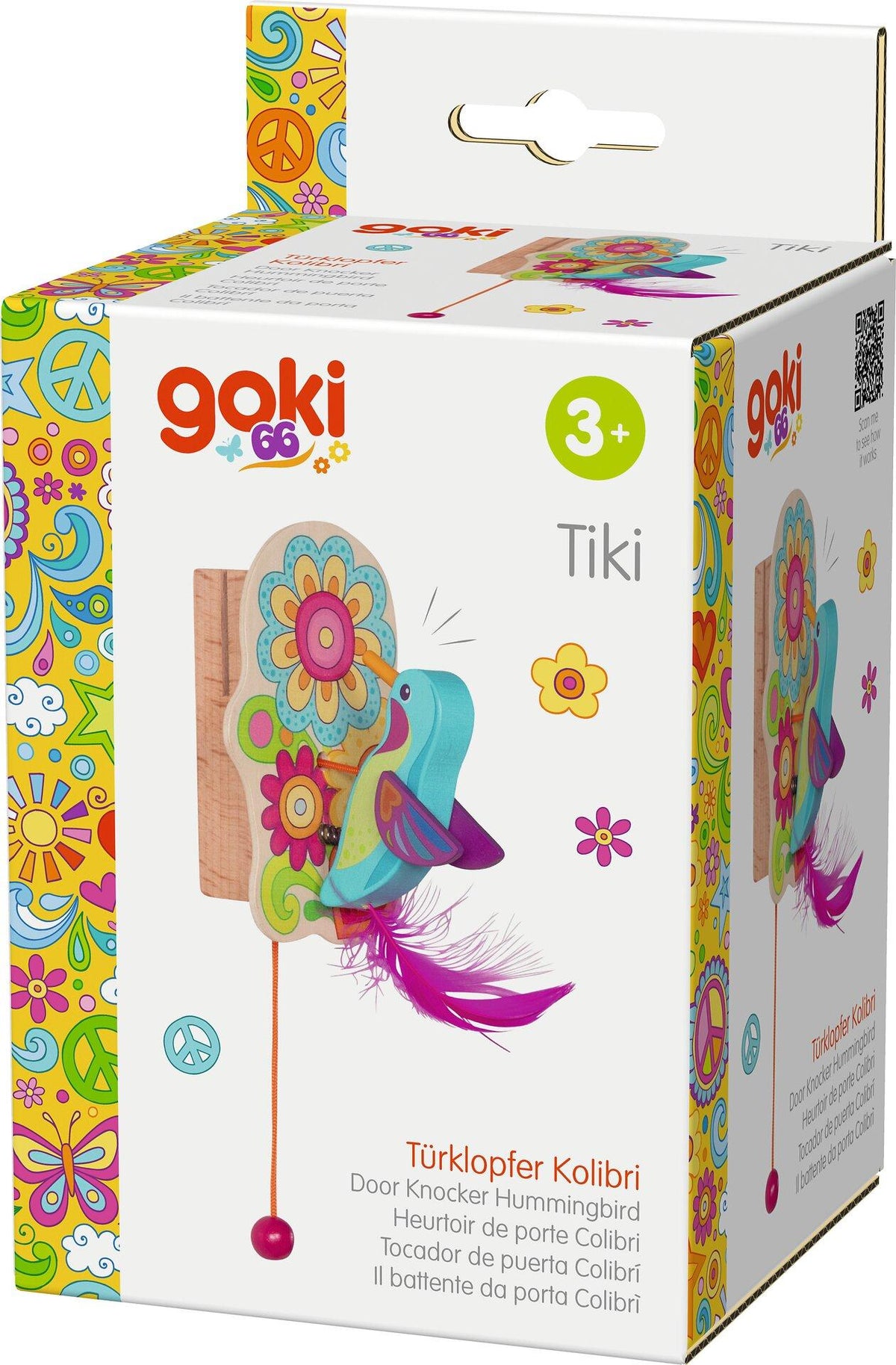 Türklopfer Kolibri Tiki mit Blumen und Feder – weitere Ansicht