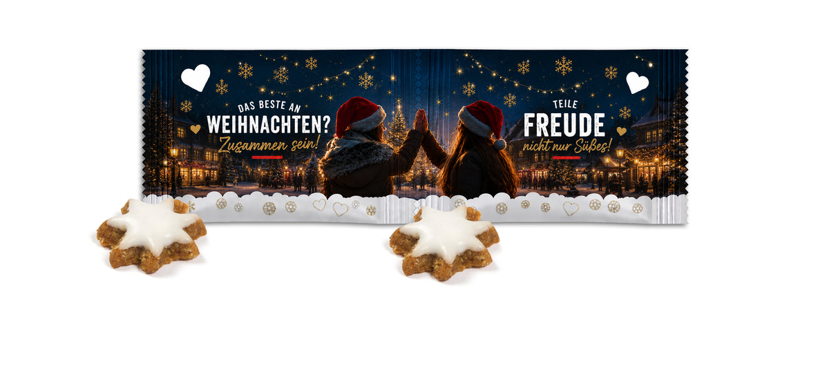Twinset mit Mini Zimtsterne in zwei verbundenen bedruckten Tütchen