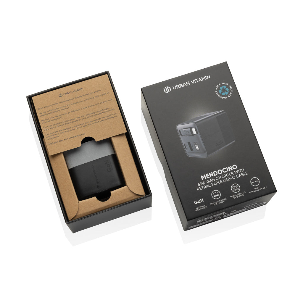 Urban Vitamin Mendocino 65W GaN-Charger mit einziehb. Kabel