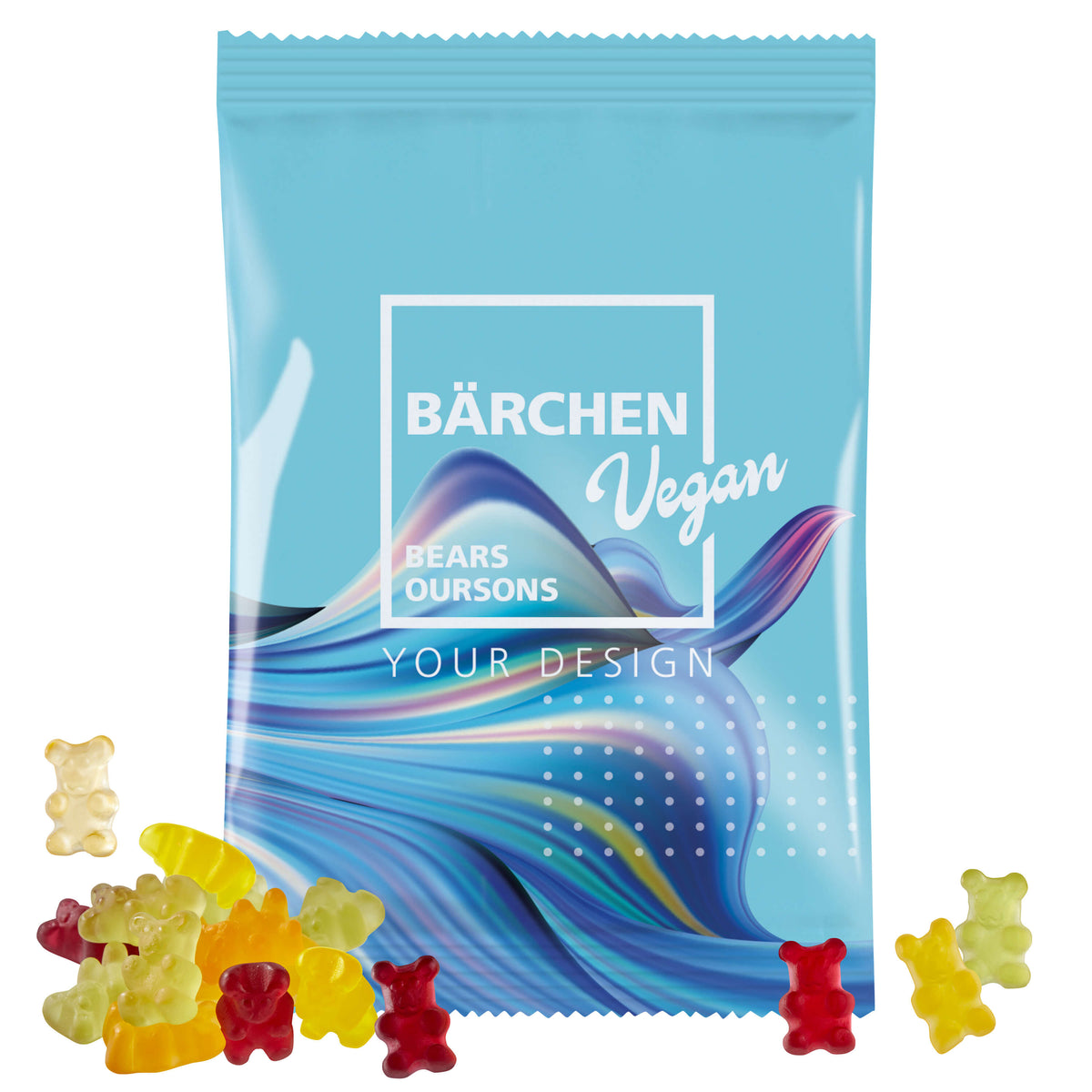 Vegane Fruchtgummi im großen Werbetütchen 150 x 95 mm, 100 g