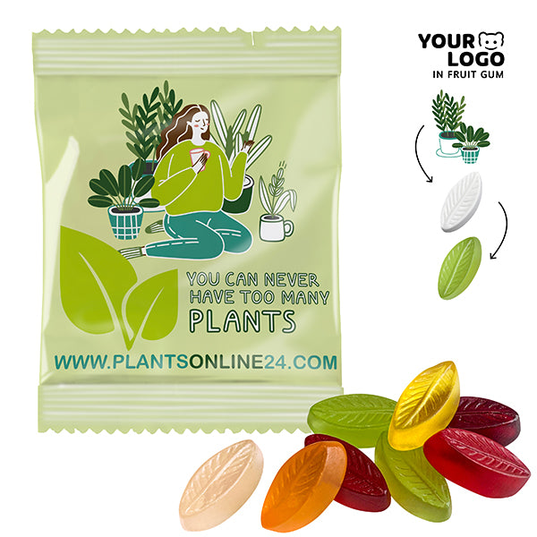 Vegane Fruchtgummi in Wunschform im Werbetütchen 100 x 75 mm, 20 g