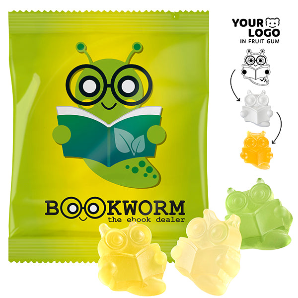 Vegane Fruchtgummi in Wunschform im Werbetütchen 120 x 95 mm, 30 g