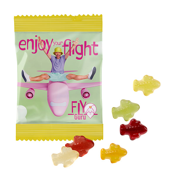 Vegane Fruchtgummi Formen im Werbetütchen 85 x 60 mm, 10 g