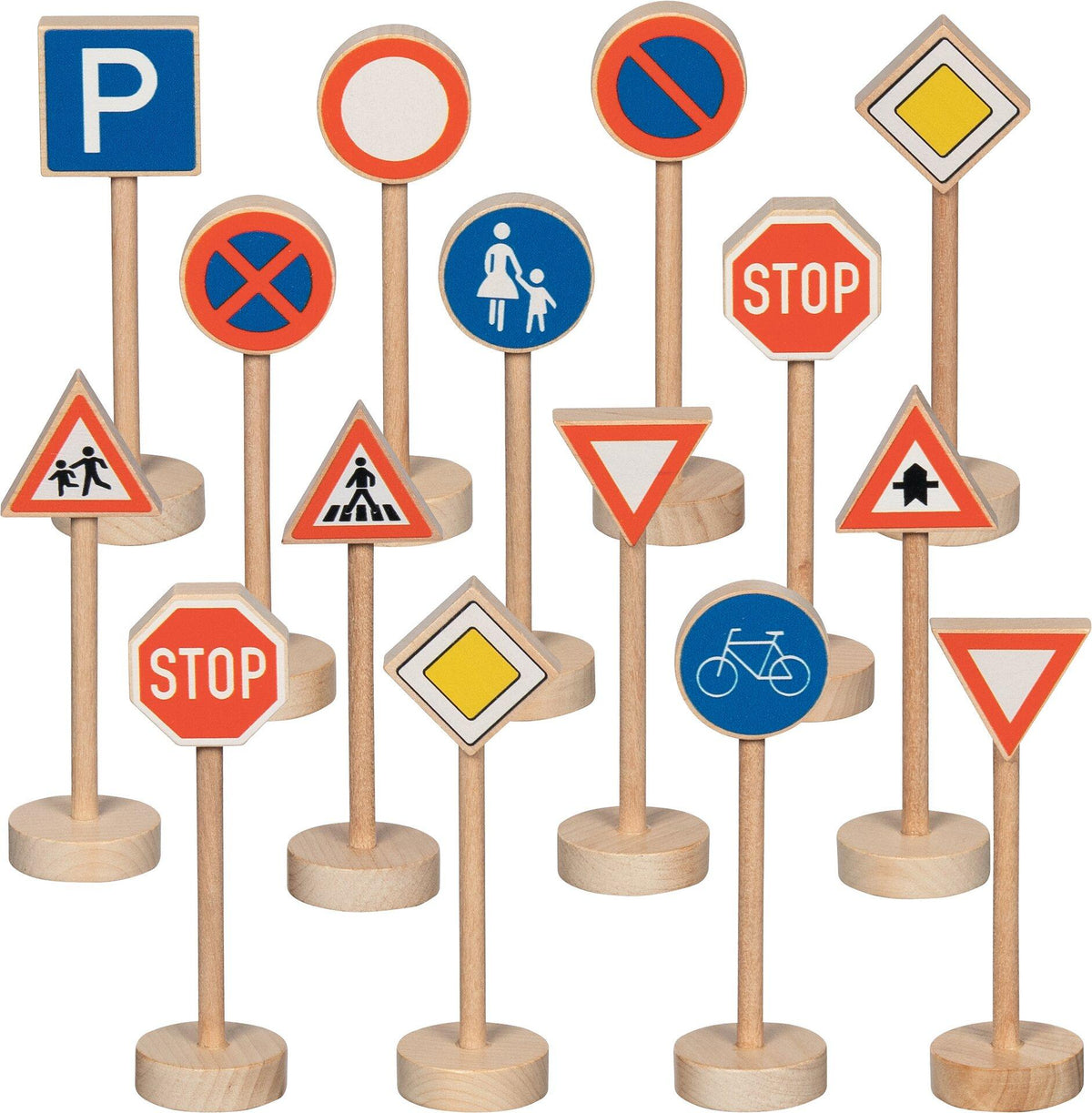 Verkehrszeichen aus Holz, 15 Teile in 13 Designs – Ansicht