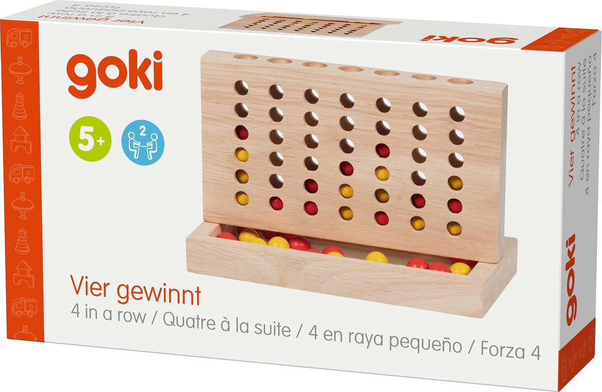 Vier gewinnt Spiel aus Holz mit Lochbrett und 42 Kugeln – Verpackung