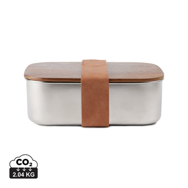 Brotdose mit Holzdeckel und Logo, VINGA Ciro Lunchbox aus RCS recyceltem Stahl