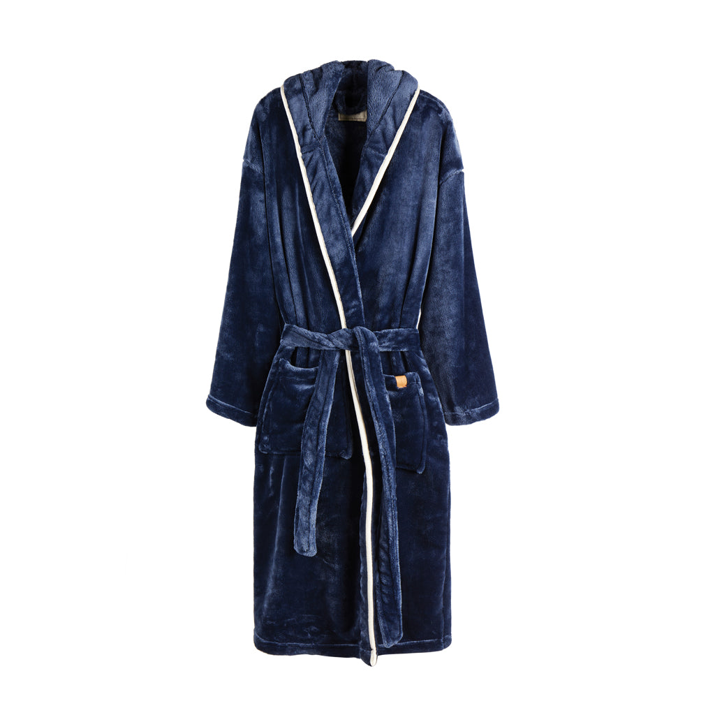 VINGA Louis Luxus Plüsch GRS rPET Bademantel Größe L/XL – navy blau